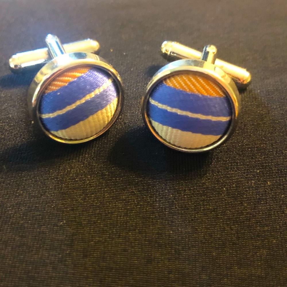 Cuff Links (Light Rust, Blue & Cream). Perfect football for season AU & FL. 🏈